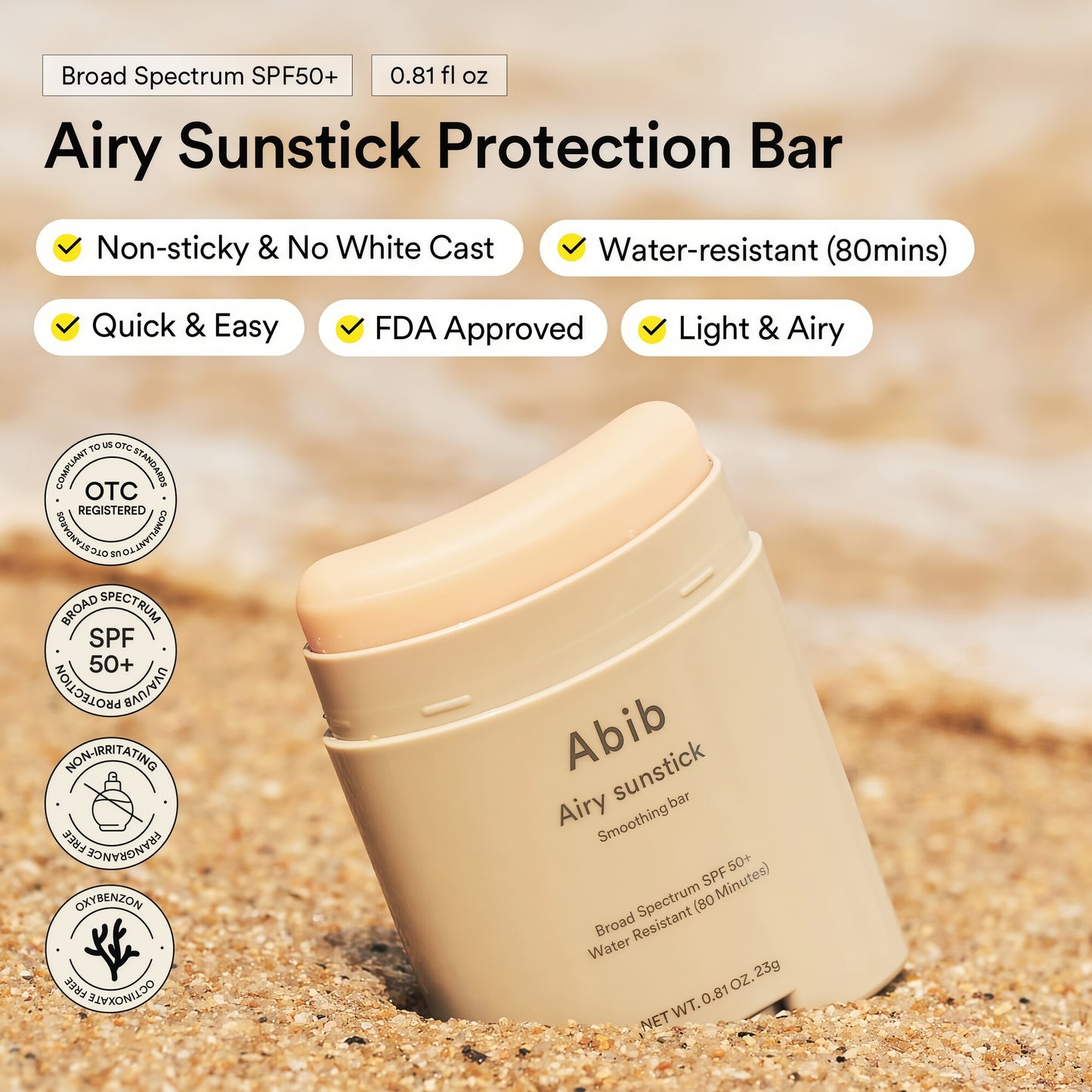 Abib Airy & Quick Sunstick DUO SPF50+ Broad Spectrum Semi-Matte & Quick Glowy Finish, No White Cast, Korean Sunscreen Stick for All Skin Types, 2 Count